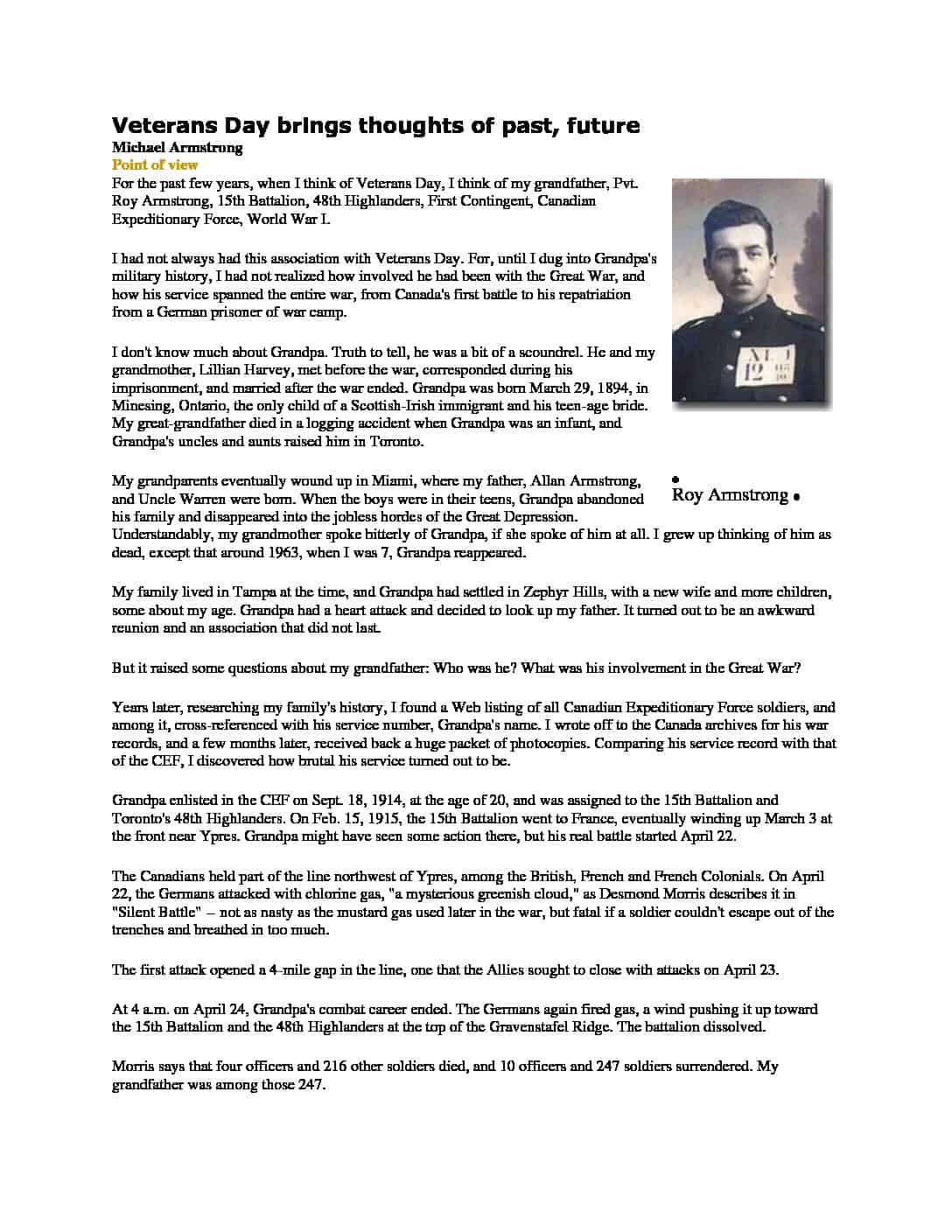 Private ARMSTRONG, ROY 48th Highlanders Museum Online