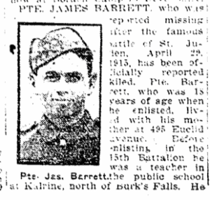 Pte James Barrett 29 Apr 1915 - Menin Gate